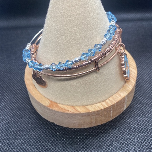 Alex and Ani Set of 3 Starfish Charm Bangle Bracelet/Crystal & RG Beaded/GC - Picture 3 of 6